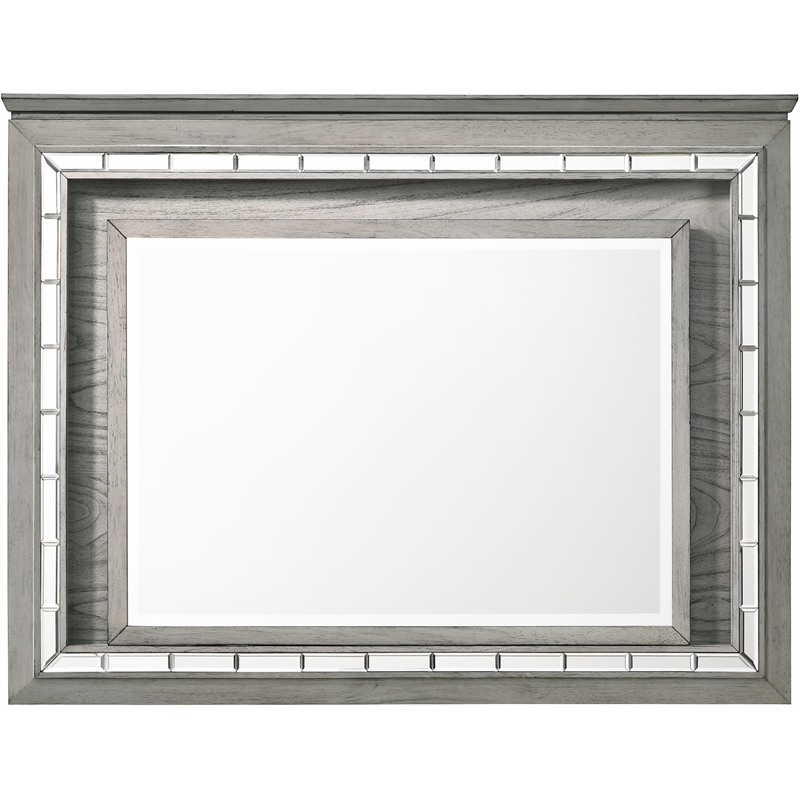 ACME Antares Rectangular Wooden Mirror with LED in Light Gray Oak