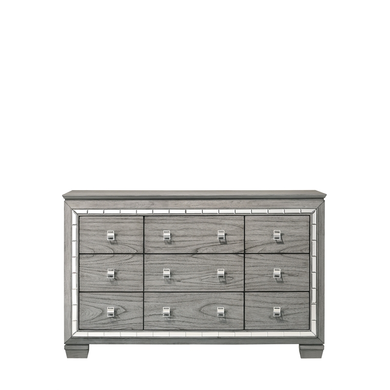 ACME Antares 9-Drawer Rectangular Wooden Dresser in Light Gray Oak