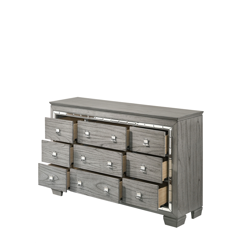 ACME Antares 9-Drawer Rectangular Wooden Dresser in Light Gray Oak