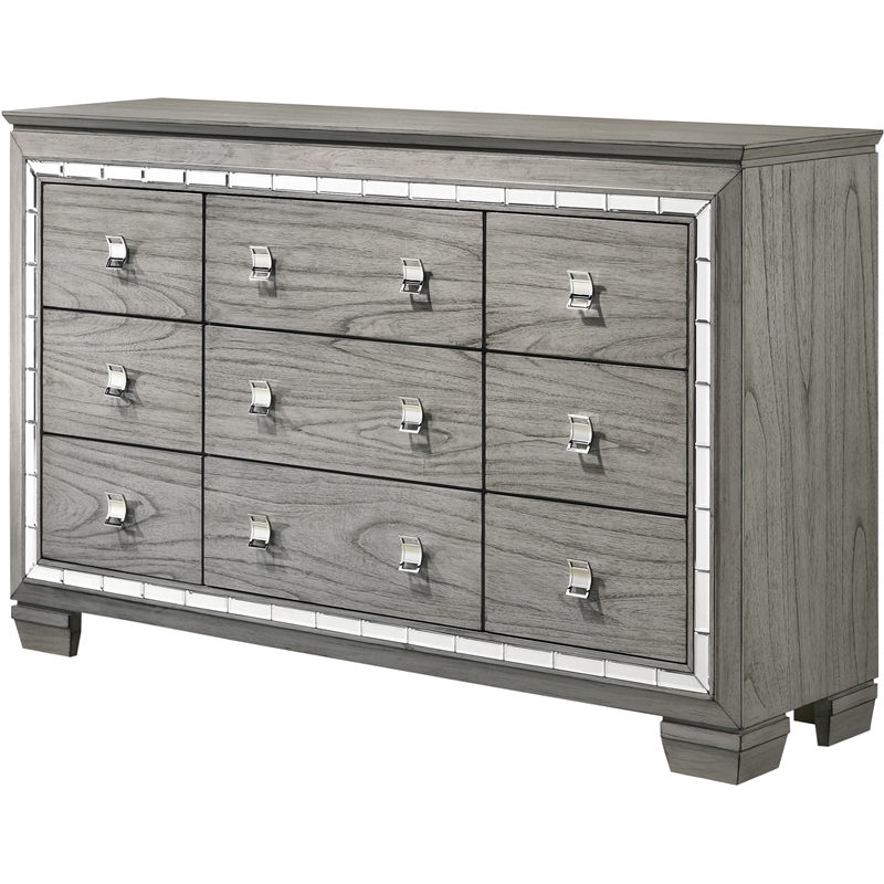 ACME Antares 9-Drawer Rectangular Wooden Dresser in Light Gray Oak