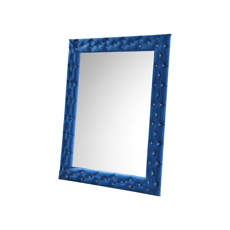 ACME Dante Contemporary Rectangular Accent Floor Mirror in Blue Velvet