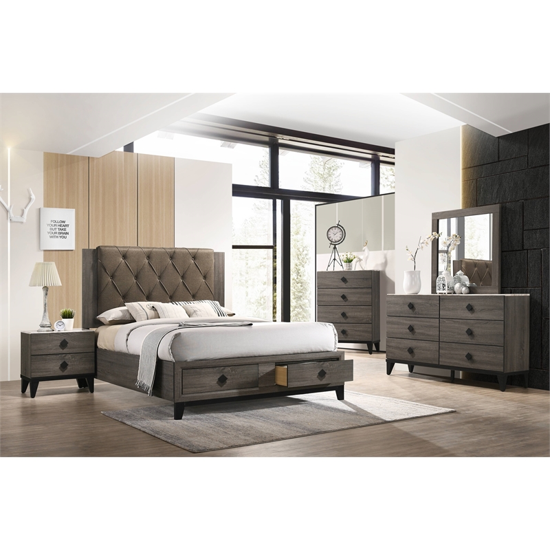 ACME Avantika Dresser in Faux Marble and Rustic Gray Oak