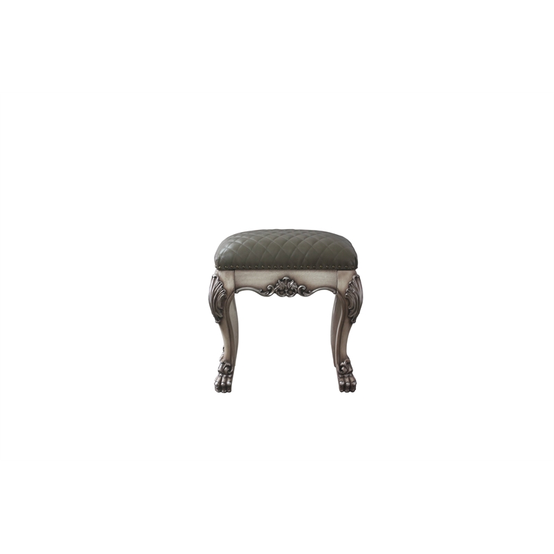 ACME Dresden Faux Leather Upholstered Vanity Stool in Vintage Bone White