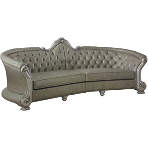 ACME Dresden Faux Leather Tufted Sofa with Pillow in Vintage Bone White