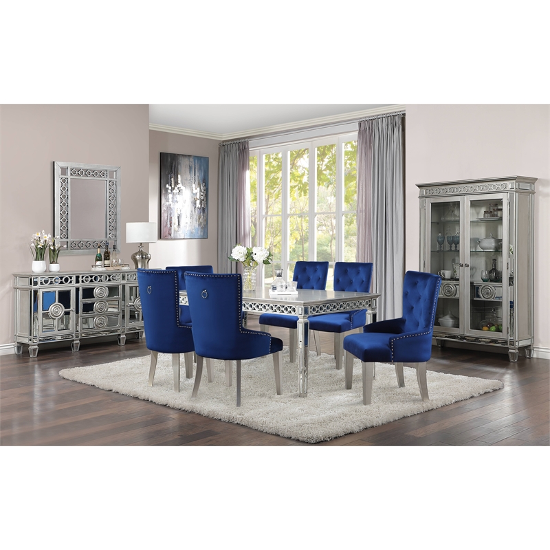 ACME Varian Rectangular Dining Table in Mirrored and Antique Platinum