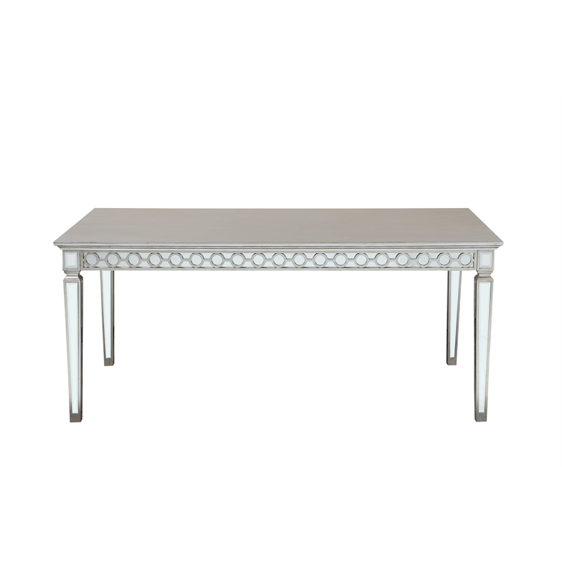 ACME Varian Rectangular Dining Table in Mirrored and Antique Platinum