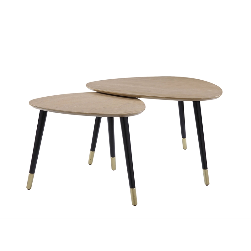 ACME Allison 2-Piece Round Wooden Nesting Tables in Natural and Black