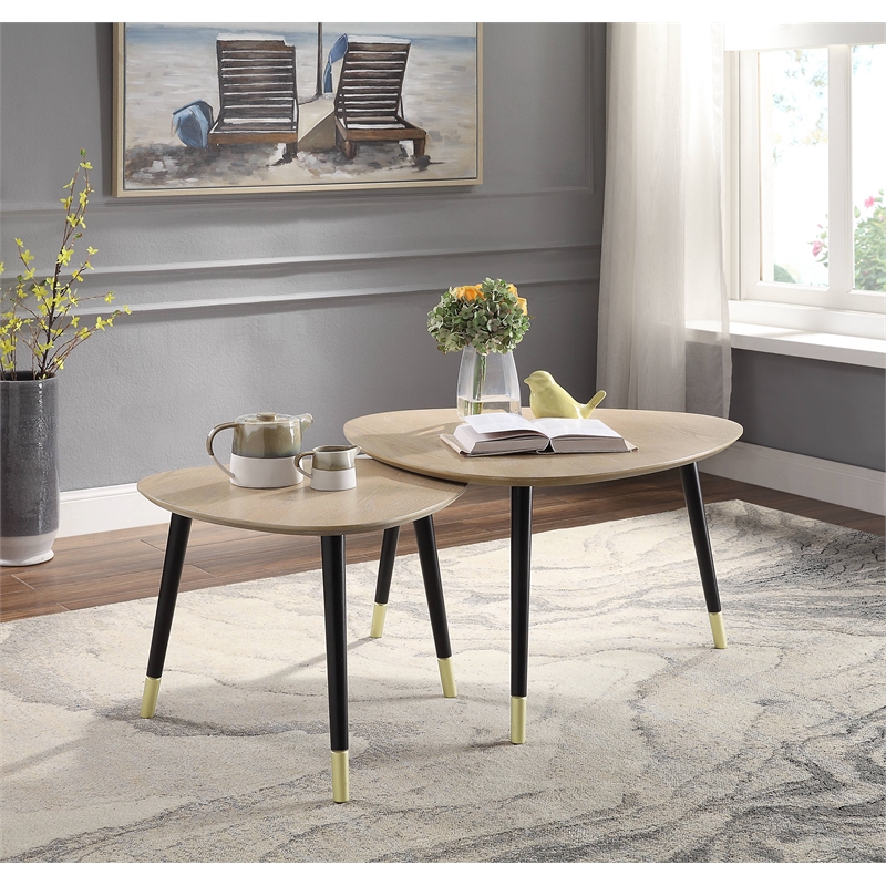 ACME Allison 2-Piece Round Wooden Nesting Tables in Natural and Black