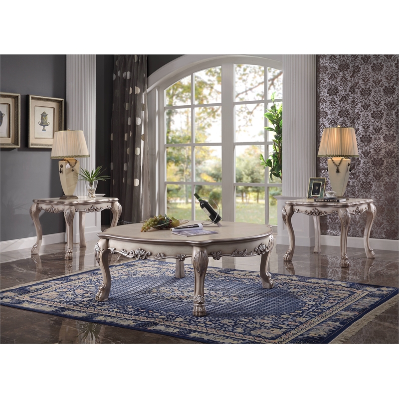 ACME Dresden Round Wooden Coffee Table in Vintage Bone White