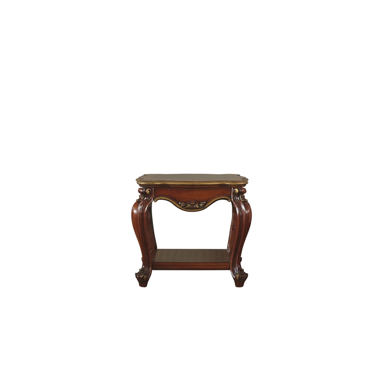 ACME Picardy Square Wooden End Table with Bottom Shelf in Vintage Cherry Oak