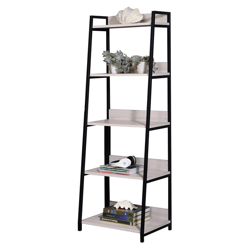 ACME Wendral 5 Wooden Tiers Ladder Bookshelf in Natural and Black