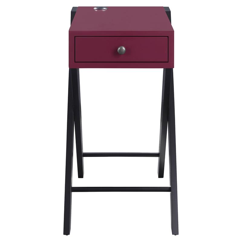 ACME Fierce Wooden Side Table with USB Charging Dock in Burgundy and Black
