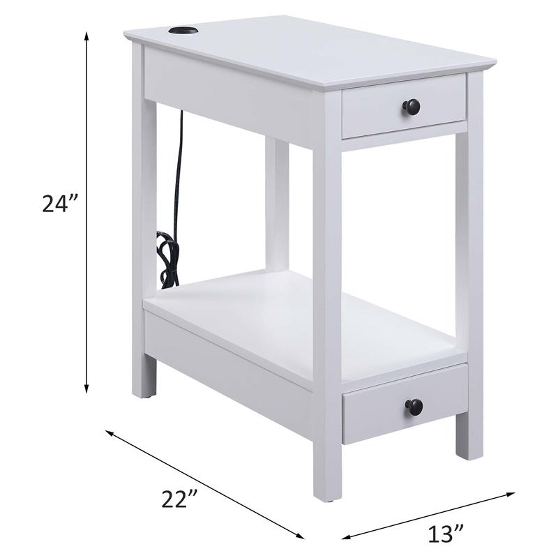 ACME Byzad Wooden Side Table with USB Charging Dock and 2-Drawer in White