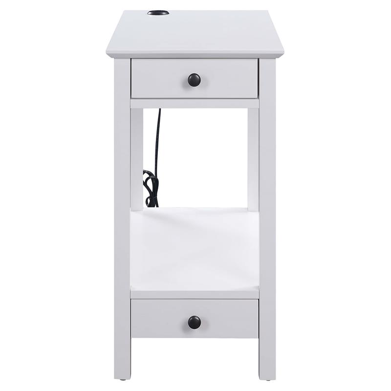 ACME Byzad Wooden Side Table with USB Charging Dock and 2-Drawer in White