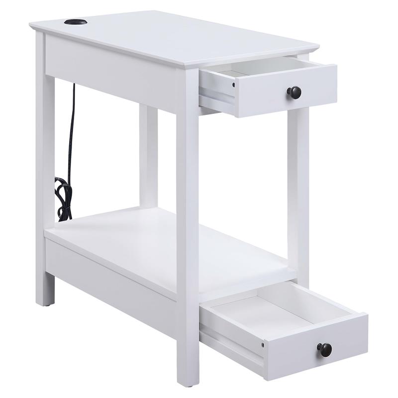 ACME Byzad Wooden Side Table with USB Charging Dock and 2-Drawer in White