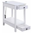 ACME Byzad Wooden Side Table with USB Charging Dock and 2-Drawer in White