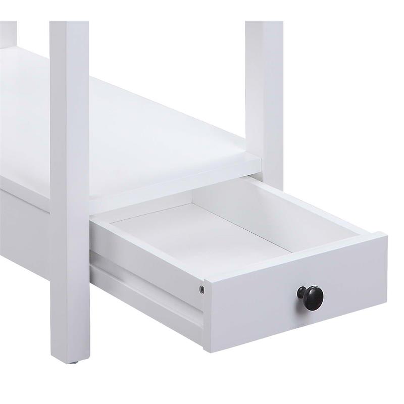 ACME Byzad Wooden Side Table with USB Charging Dock and 2-Drawer in White