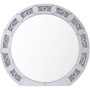 ACME Noralie Glass Wall Round Decor Mirror in Mirrored and Faux Diamonds