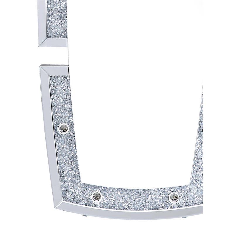 ACME Noralie Glass Floor Mirror with LED Light in Mirrored and Faux Diamonds