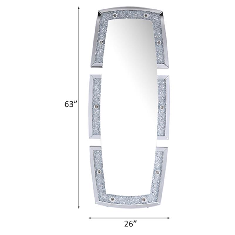ACME Noralie Glass Floor Mirror with LED Light in Mirrored and Faux Diamonds