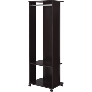 ACME Kolen Wooden Coat Stand with Hanging Rod and Caster Wheels in Espresso