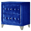 ACME Dante Crystal-Like Knob Velvet Upholstered 2-Drawer Nightstand in Blue