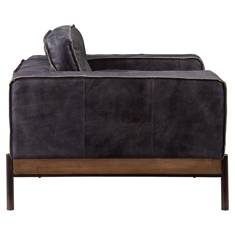 ACME Silchester Top Grain Leather Tufted Accent Chair in Antique Ebony