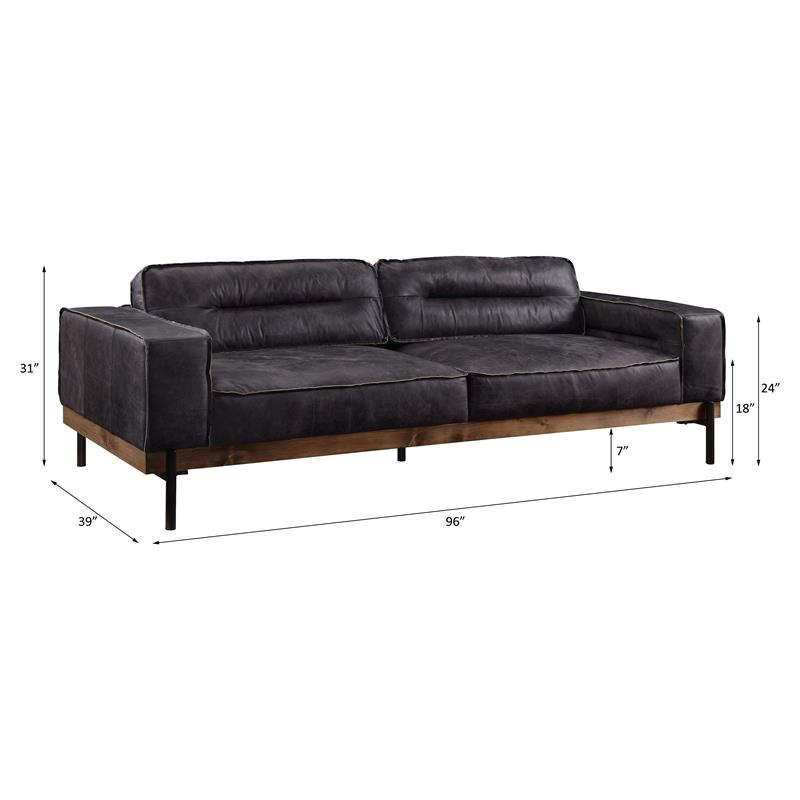 ACME Silchester Top Grain Leather  Sofa with Track Arm in Antique Ebony