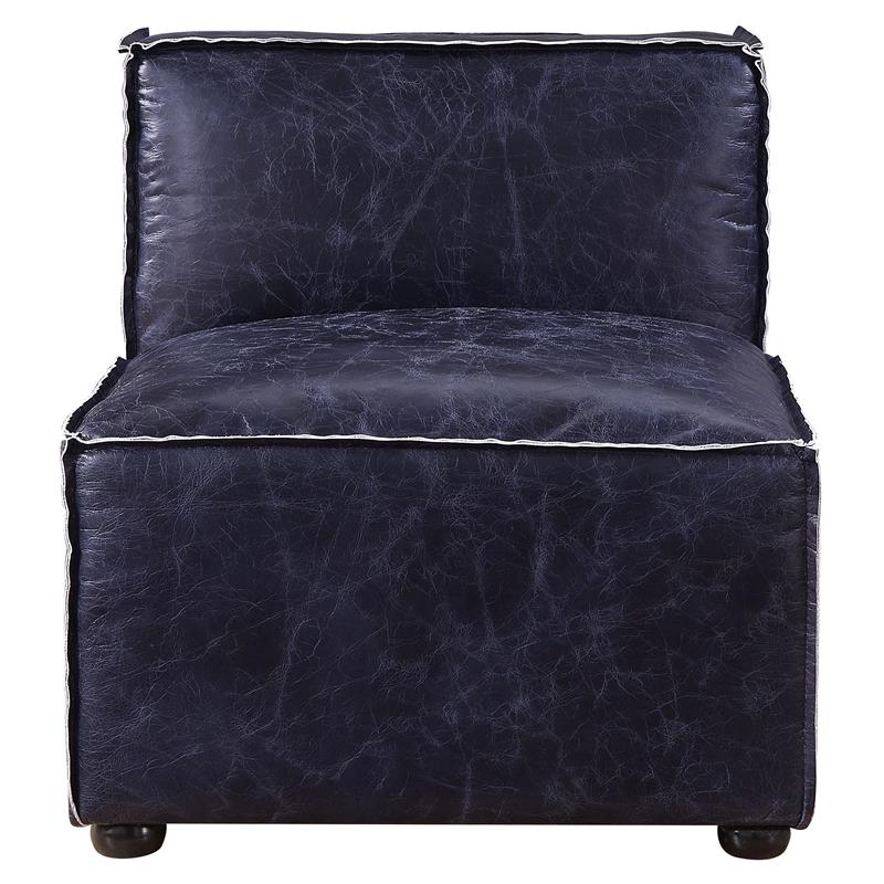 ACME Birdie Modular Armless Top Grain Leather Upholstery Chair in Vintage Blue