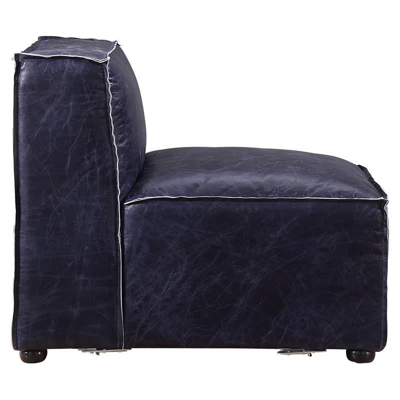 ACME Birdie Modular Armless Top Grain Leather Upholstery Chair in Vintage Blue