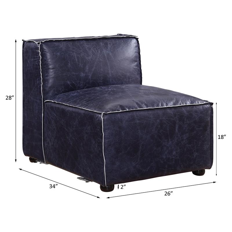ACME Birdie Modular Armless Top Grain Leather Upholstery Chair in Vintage Blue