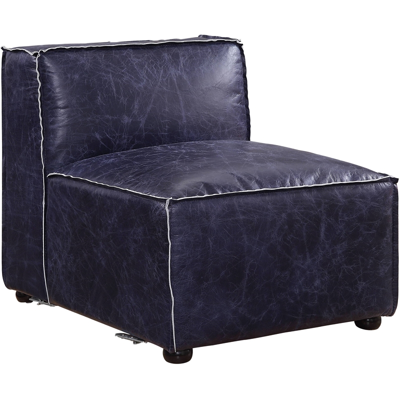 ACME Birdie Modular Armless Top Grain Leather Upholstery Chair in Vintage Blue