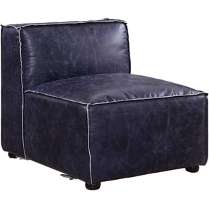 ACME Birdie Modular Armless Top Grain Leather Upholstery Chair in Vintage Blue
