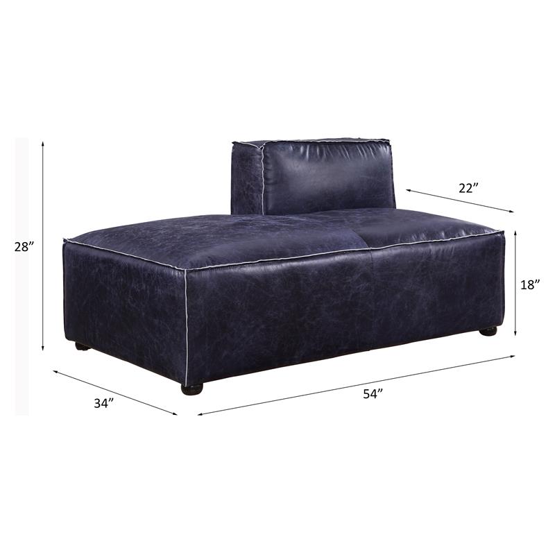 ACME Birdie Top Grain Leather Upholstery Modular Chaise in Vintage Blue
