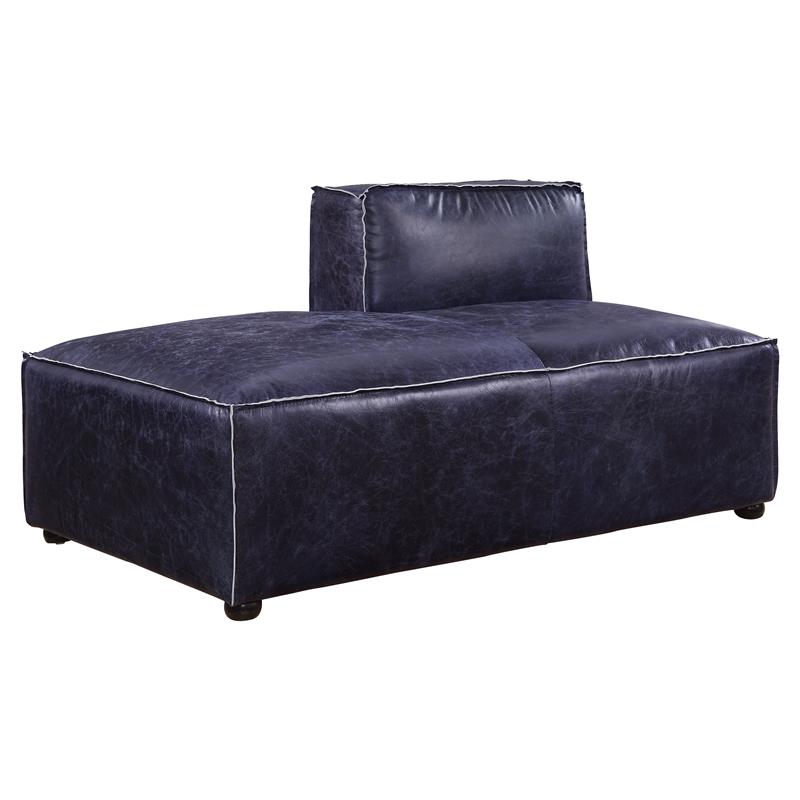 ACME Birdie Top Grain Leather Upholstery Modular Chaise in Vintage Blue