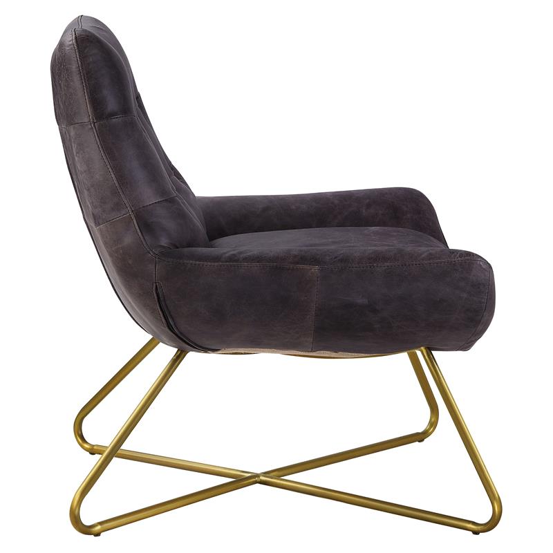 ACME Dhalsim Button Tufted Top Grain Leather  Accent Chair in Antique Ebony