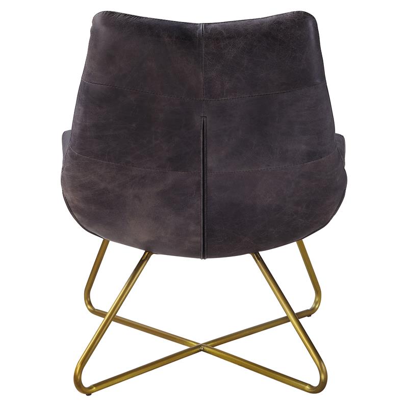 ACME Dhalsim Button Tufted Top Grain Leather  Accent Chair in Antique Ebony