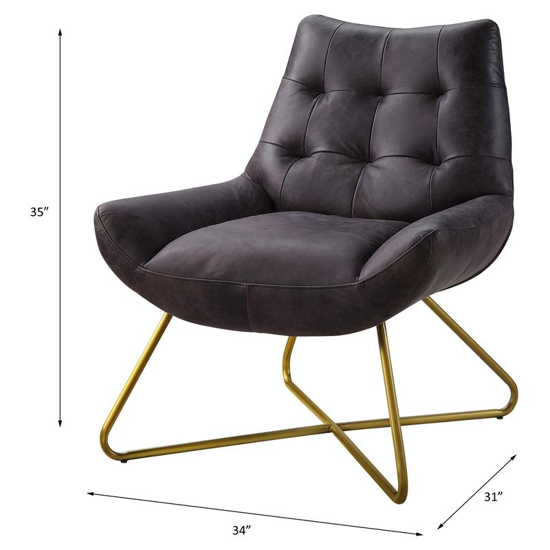 ACME Dhalsim Button Tufted Top Grain Leather  Accent Chair in Antique Ebony