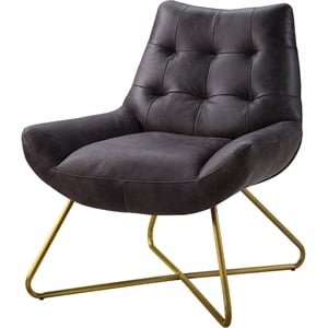 ACME Dhalsim Button Tufted Top Grain Leather  Accent Chair in Antique Ebony