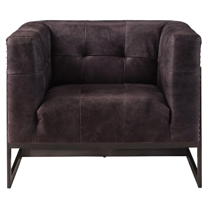 ACME Sagat Top Grain Leather Accent Chair in Antique Ebony and Rustic Oak