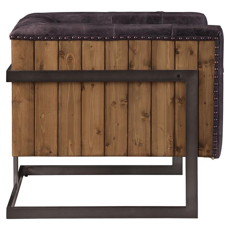 ACME Sagat Top Grain Leather Accent Chair in Antique Ebony and Rustic Oak