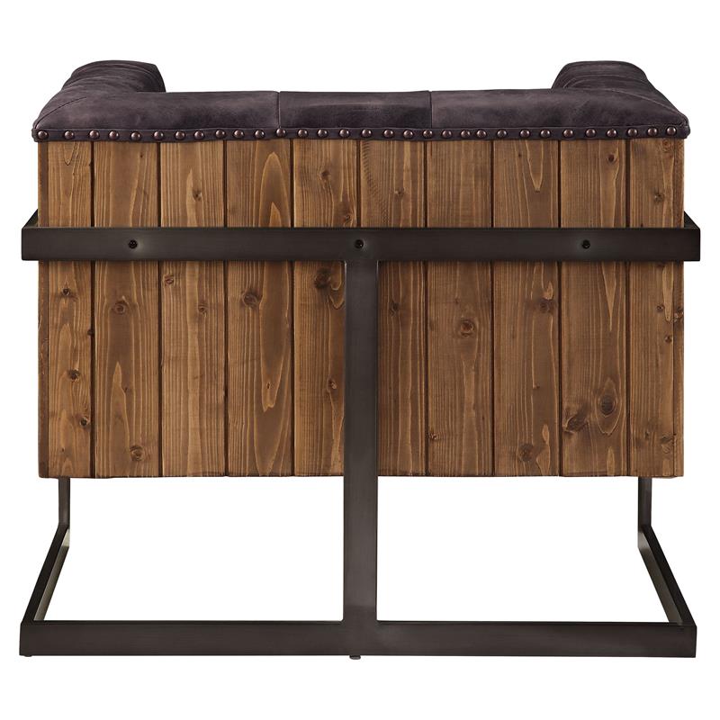 ACME Sagat Top Grain Leather Accent Chair in Antique Ebony and Rustic Oak