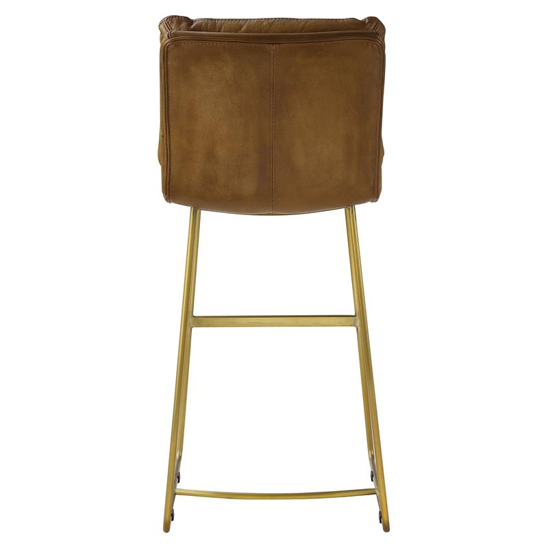 ACME Alsey Top Grain Leather Upholstery Armless Bar Stool in Saddle Brown