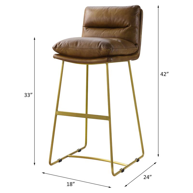 ACME Alsey Top Grain Leather Upholstery Armless Bar Stool in Saddle Brown