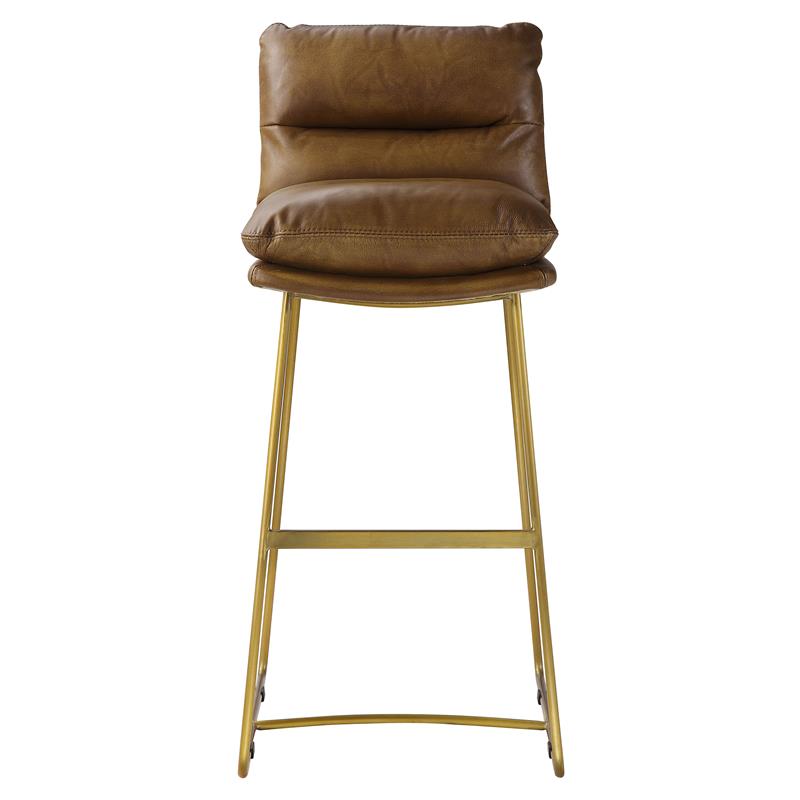 ACME Alsey Top Grain Leather Upholstery Armless Bar Stool in Saddle Brown