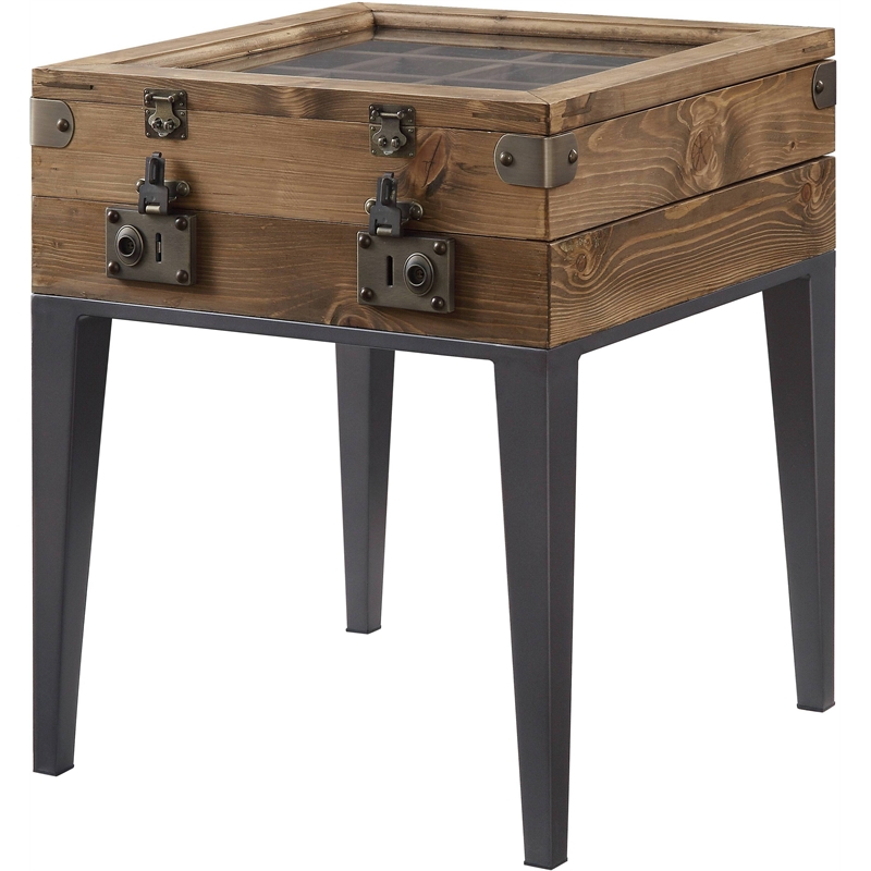 ACME Kolin Wooden Accent Table with Rectangular Top in Rustic Oak and Matte Gray