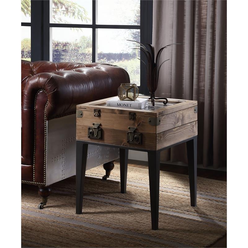 ACME Kolin Wooden Accent Table with Rectangular Top in Rustic Oak and Matte Gray