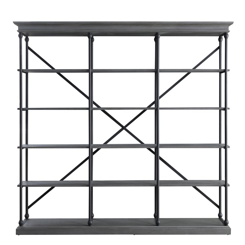 ACME Furniture Rukia Wood & Metal Bookshelf with 5 Tiers in Gray and Black