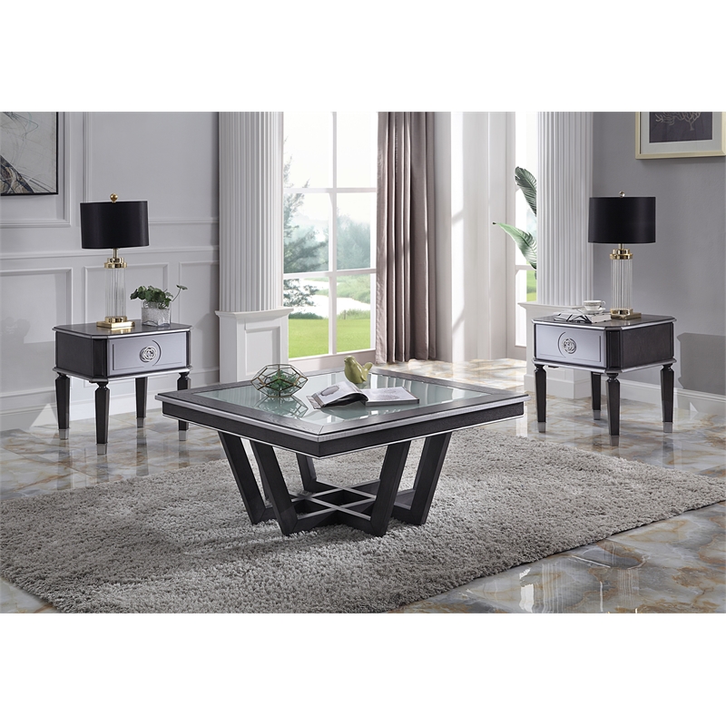 ACME House Beatrice Square Wooden End Table in Charcoal and Light Gray