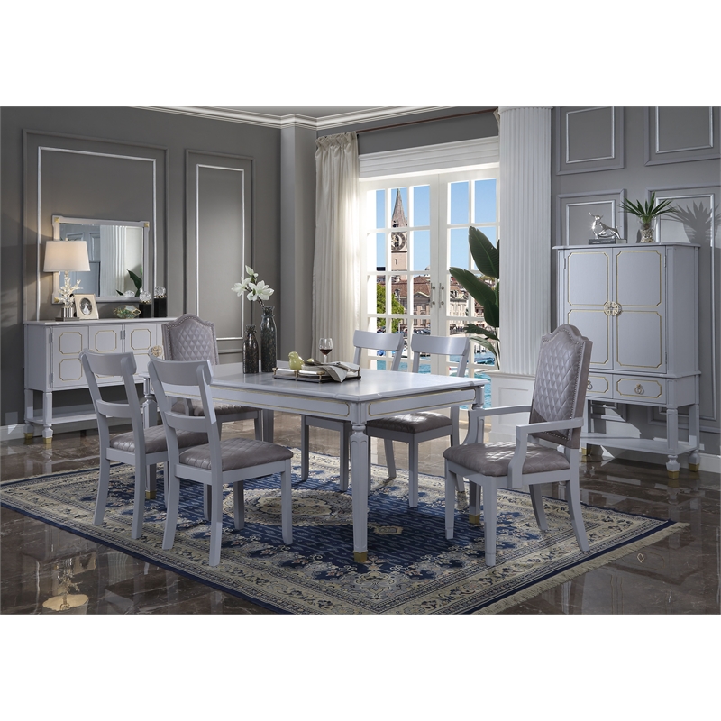 ACME Marchesa 4-Door Wooden Server with Bottom Shelf in Gold and Pearl Gray